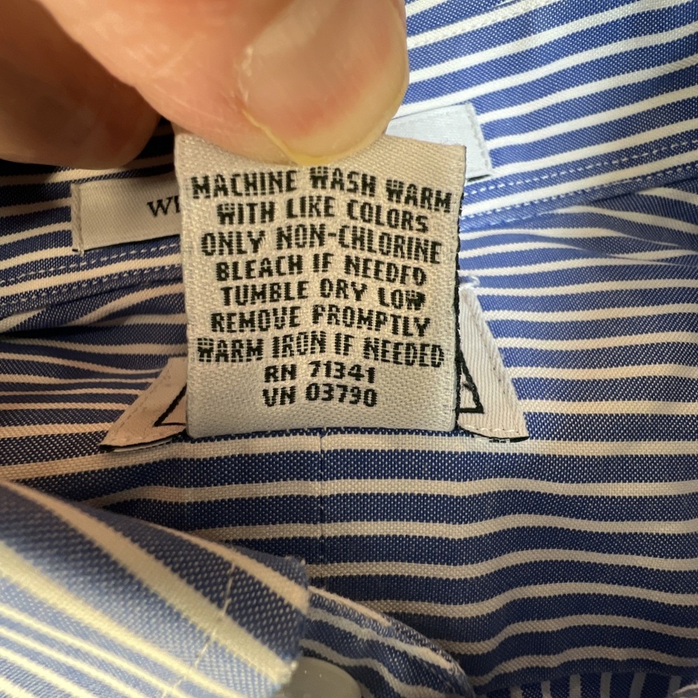 L.L. Bean Mens Wrinkle Resistant Blue & White Striped Button Shirt SZ 15.5-32‎ - Picture 6 of 13